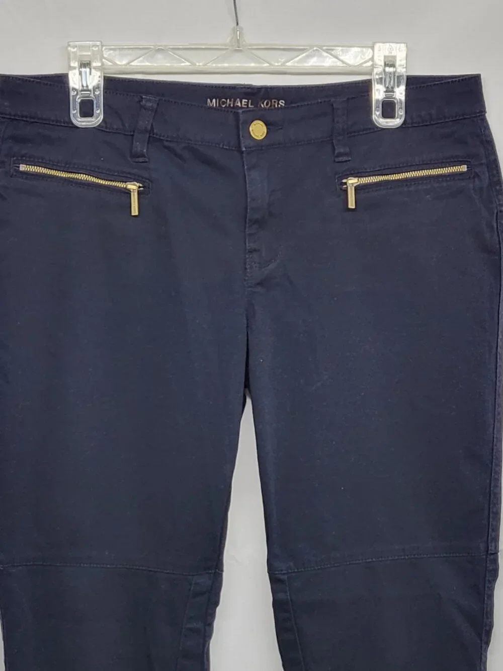Michael Kors Womens Pants 10 Stretch Chino Twill Tapered Zip-Ankle Navy Blue